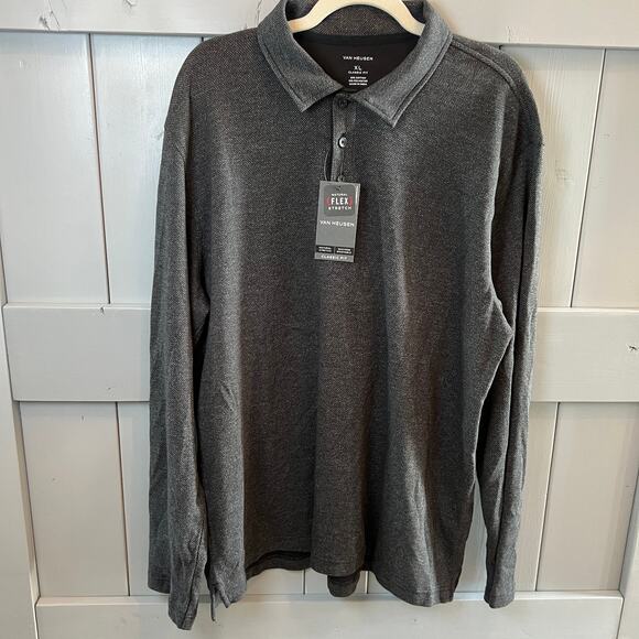 Van Heusen Long Sleeve Heathered Black Collared Pullover Size XL NEW - Picture 4 of 6